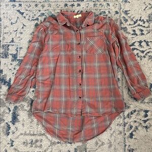 Love Notes Rust and Gray Plaid Button Down Shirt
